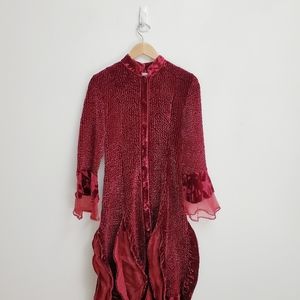 Vtg Velvet Silk Maxi Dress Ruffle Renaissance Gothic Costume Lagenlook Sz M